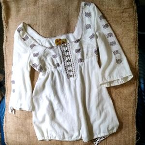 Free People Embroidered Linen Blouse